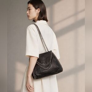 Elegant Black Chain-Trimmed Women's Bag